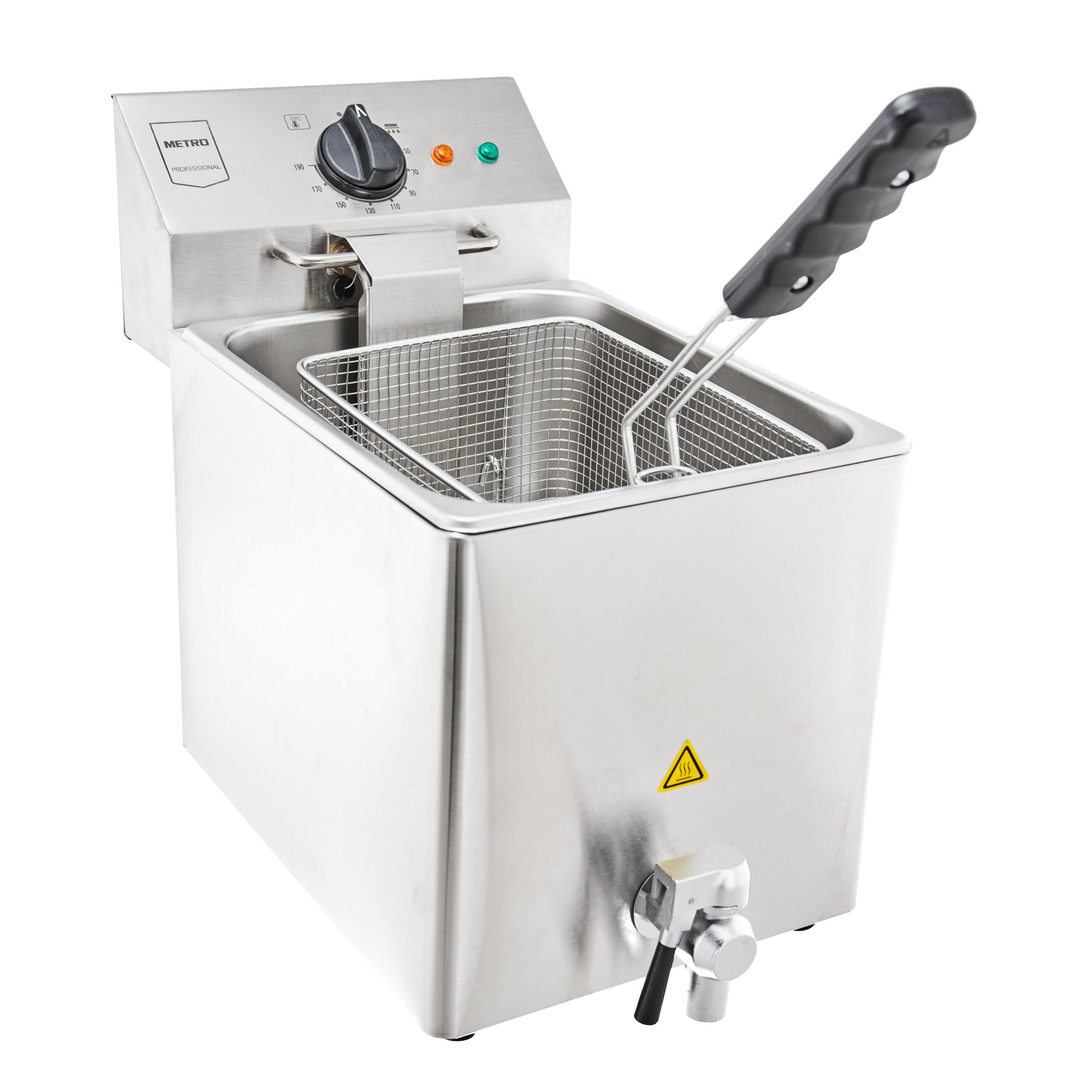 METRO Professional Friggitrice Elettrica GDF3008, Acciaio Inox, 8L, 3250W, Riscaldamento Rapido, con Coperchio, Pannello Comandi Estraibile, Termostato di Sicurezza, Zona Fredda