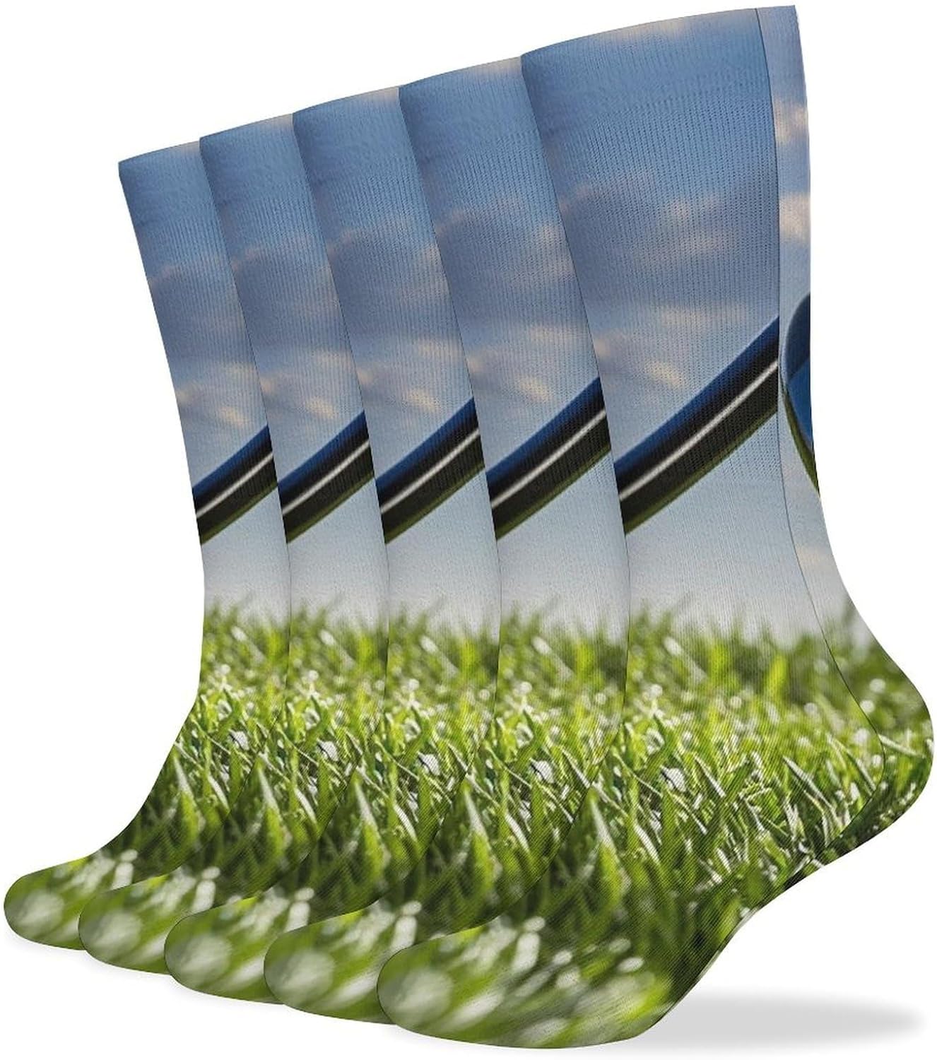Golf Ball Crew Socks Cozy Casual Calf Socks Lightweight Long Work Sock Breathable Athletic Sock for Hiking Sports Running 5 Pairs