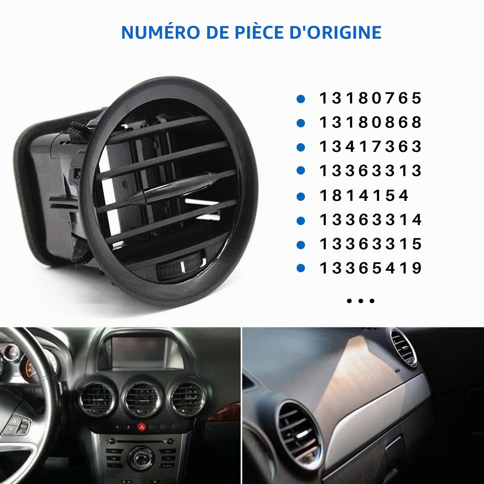 Pack de 2 couvercles de grille d'aération, buse d'air, buses d'aération, grille chromée, compatible avec Opel Adam Corsa D MK3, remplacement pour 13417363 2201099 13363314