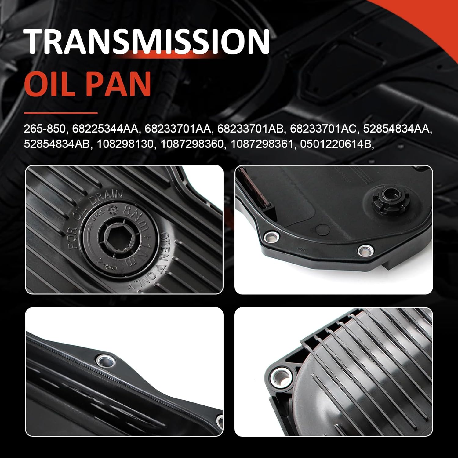 AUCERAMIC 265-850 Transmission Oil Pan with Gasket and Bolts Fit for Ram 1500 2500 3500 & Jeep Grand Cherokee & Dodge Durango Challenger Charger, Chrysler 300 2013-2021, 8-Speed Automatic Transmission