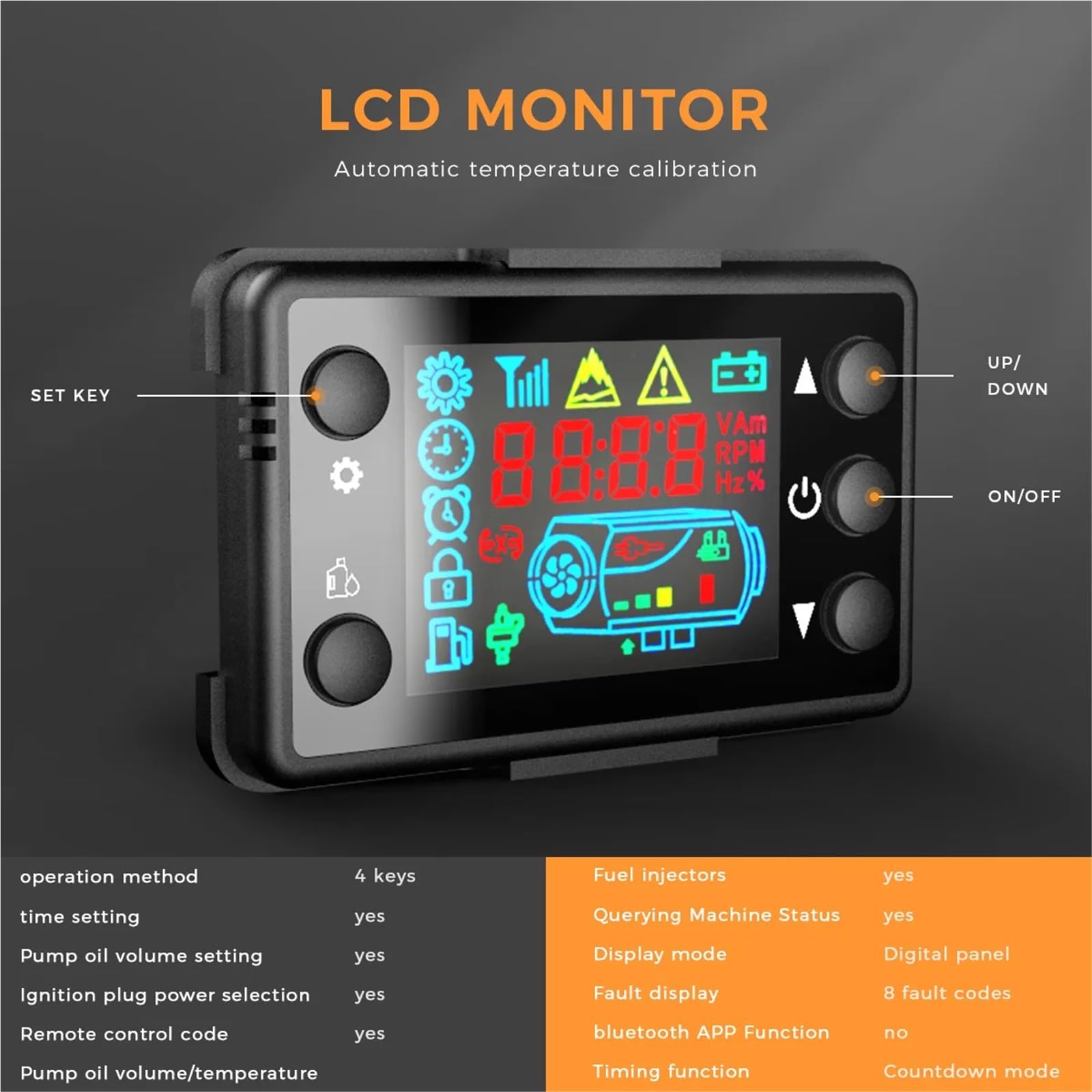Kit riscaldatore per parcheggio 8KW 12V e 24V Riscaldatore ad aria diesel portatile tutto in uno con monitor LCD Riscaldatore ad aria per parcheggio auto per camper, tende, camion Riscaldatore ad ar