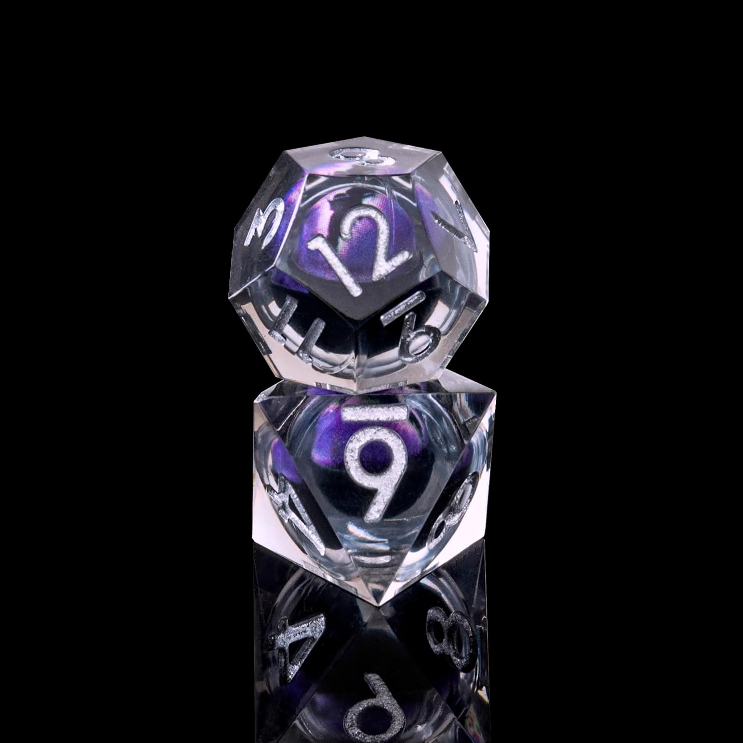 Beholder's Dragon Eye DND Dice Set, 7pcs Liquid Core Dice with Gift Box, Handmade Sharp Edge Resin Dice for Role Playing Dungeons and Dragons Ttrpg(Dark Purple Dragon Eye)