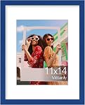 Vittanly 11x14 Picture Frame, Engineered Wood with Shatter Resistant Plexiglass, Display Pictures 8x10 with Mat or 11x14 without Mat, Photo Frame for Wall Mounting, Blue, 1 Pack