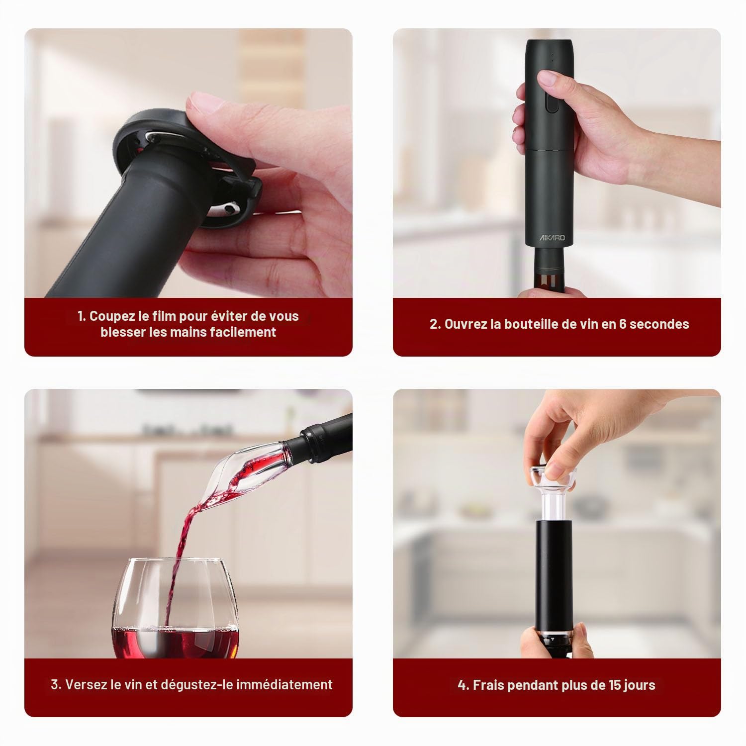 AIKARO - Tire-bouchon Électrique, Ouvre-bouteilles de Vin Automatique, Rechargeable (Set C)