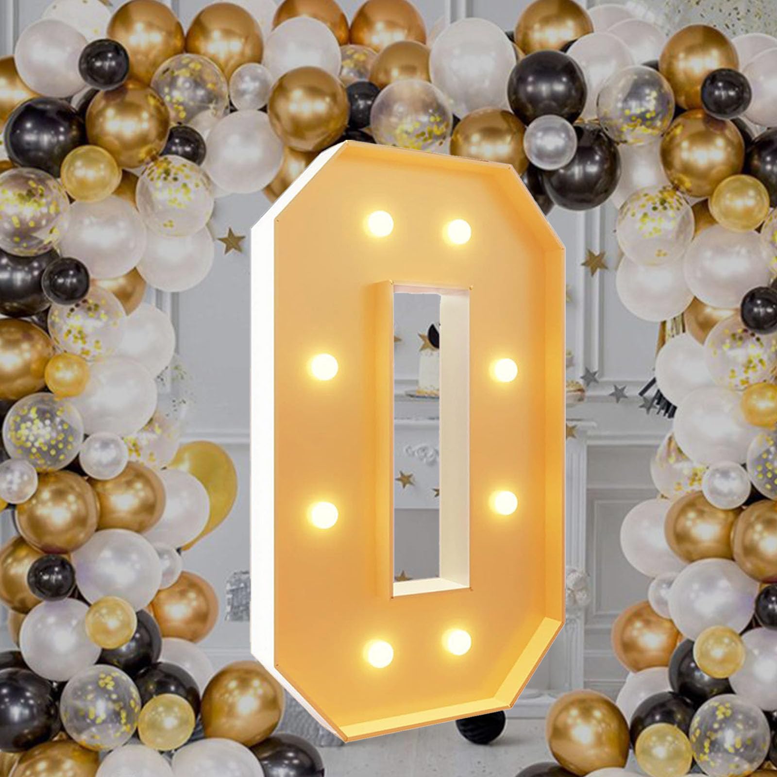 Marquee Light Up Number 0, Giant LED Light Sign Warm White Glowing Mosaic Light Pre-cut Foam Decor for Birthday Proposal Wedding