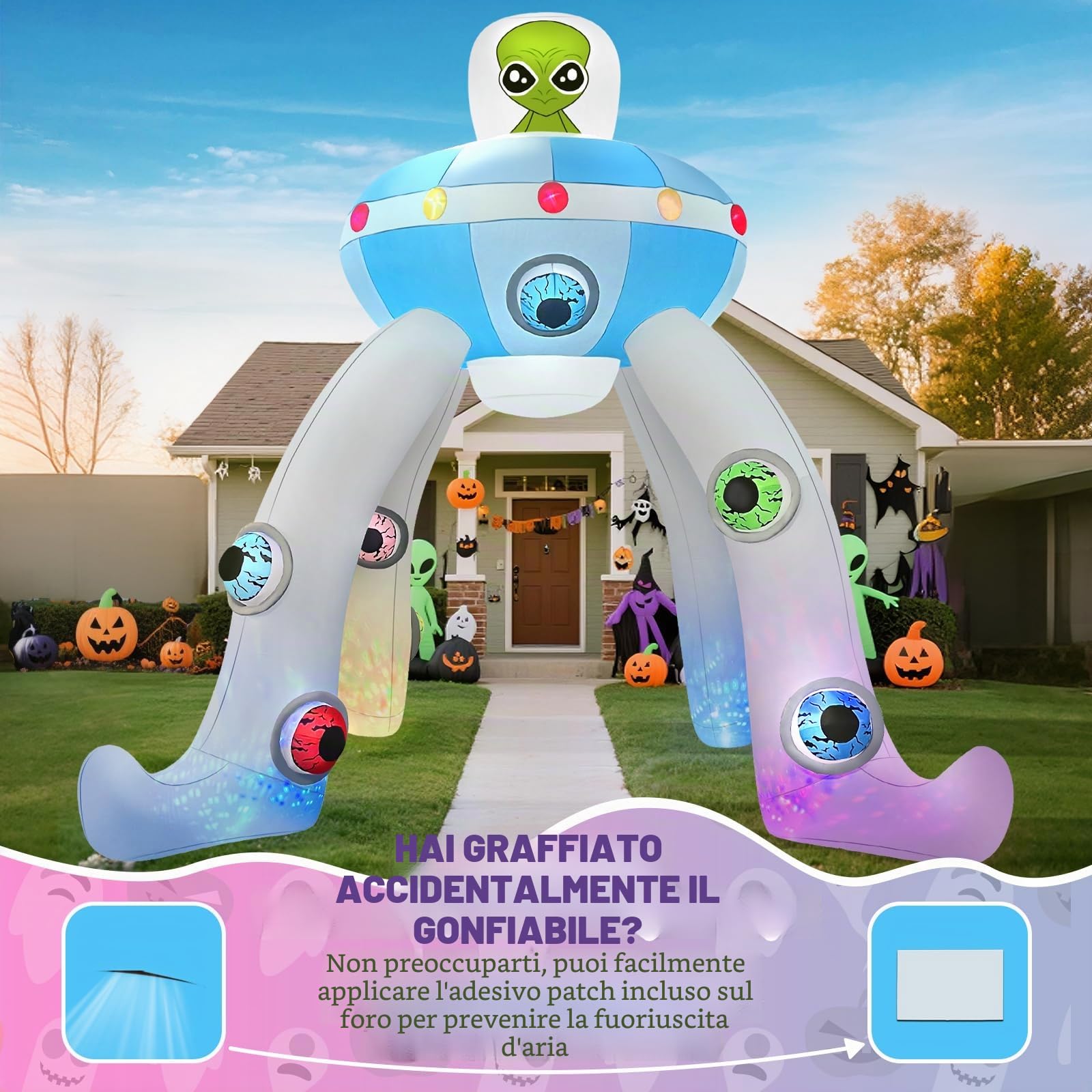 Kalolary Decorazione gonfiabile di Halloween, festa gonfiabile della decorazione di Halloween per il giardino del cortile prato decorazione interna esterna (12FT,Arco UFO Alieno)