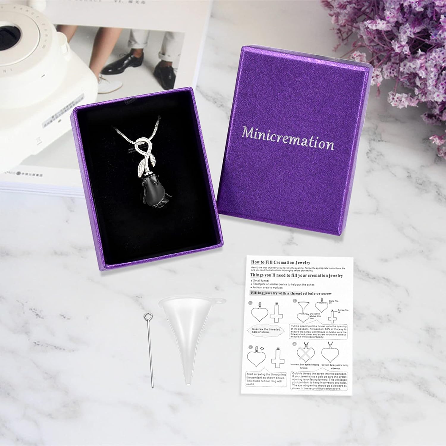 Rose Flower Cremation Urn Necklace for Ashes Stainless Steel Memorial Cremation Ash Jewelry Keepsake Pendant Necklace for Women Girl - Image 7