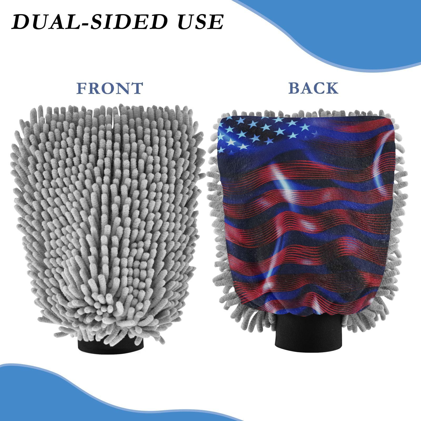 IOACIY Absorbent Microfiber Car Wash Drying Mitts, 2 Pack, Scratch-Free & Lint-Free, Rich Foam, Highly Absorbent, Double Sided, Wash Mitt Perfect for Car Washing, M, American Flag (2)