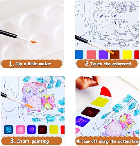 Vista 10 de JUNQIU - Juego de pintura de acuarela para niños, libros de pintura con agua para niños de 4 a 8 años, libro de pintura de acuarela de bolsillo, kit