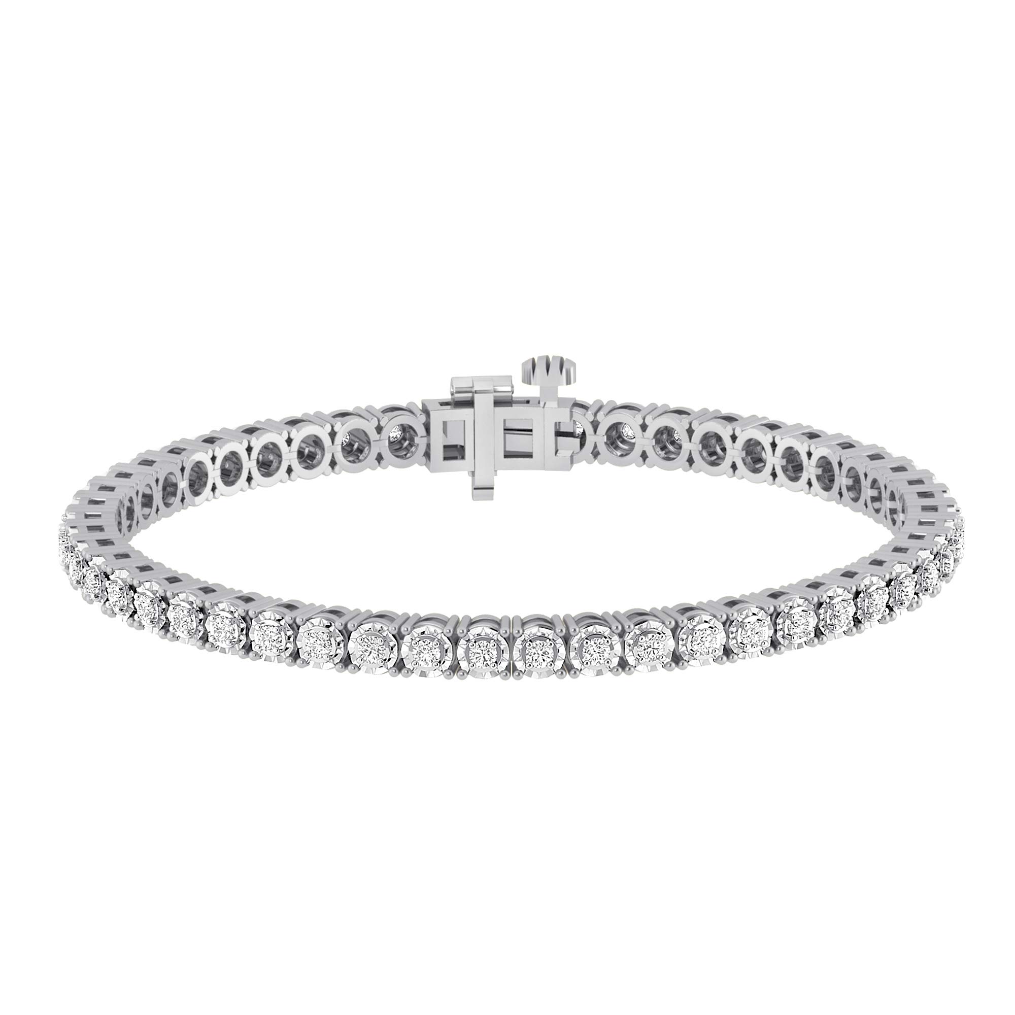 1.00 CT Sterling Silver Illusion Set Miracle Plated Diamond Circle Link Tennis Bracelet for Women (J-K, I3) by La4ve Diamonds| Real Diamond Jewelry| Gift Box Included (White, Yellow, Rose Gold Tone)