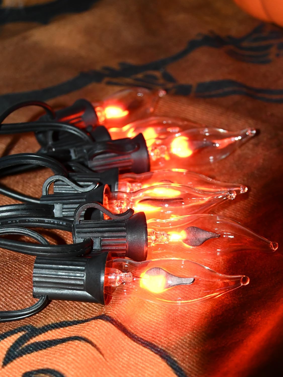 Halloween Flickering String Lights, 10FT C18 Flickering Flame Night Light with 10 Clear Flame Bulbs, Great for Outdoor Indoor Halloween Decoration - Black Wire