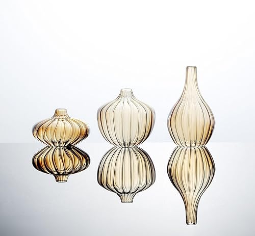 Miniatura 6 de Efavormart - Juego de 3 jarrones de cristal dorados, jarrones de mesa acanalados, varios tamaños