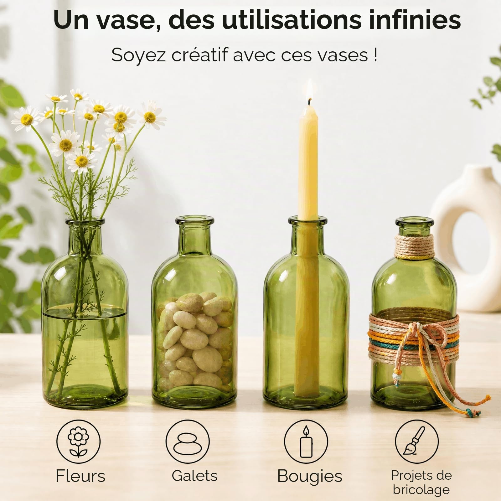 YOUEON Lot de 16 Petits vases décoratifs en Verre Vert de 250 ML pour Centre de Table de Mariage, réception, décoration d'intérieur, Bureau