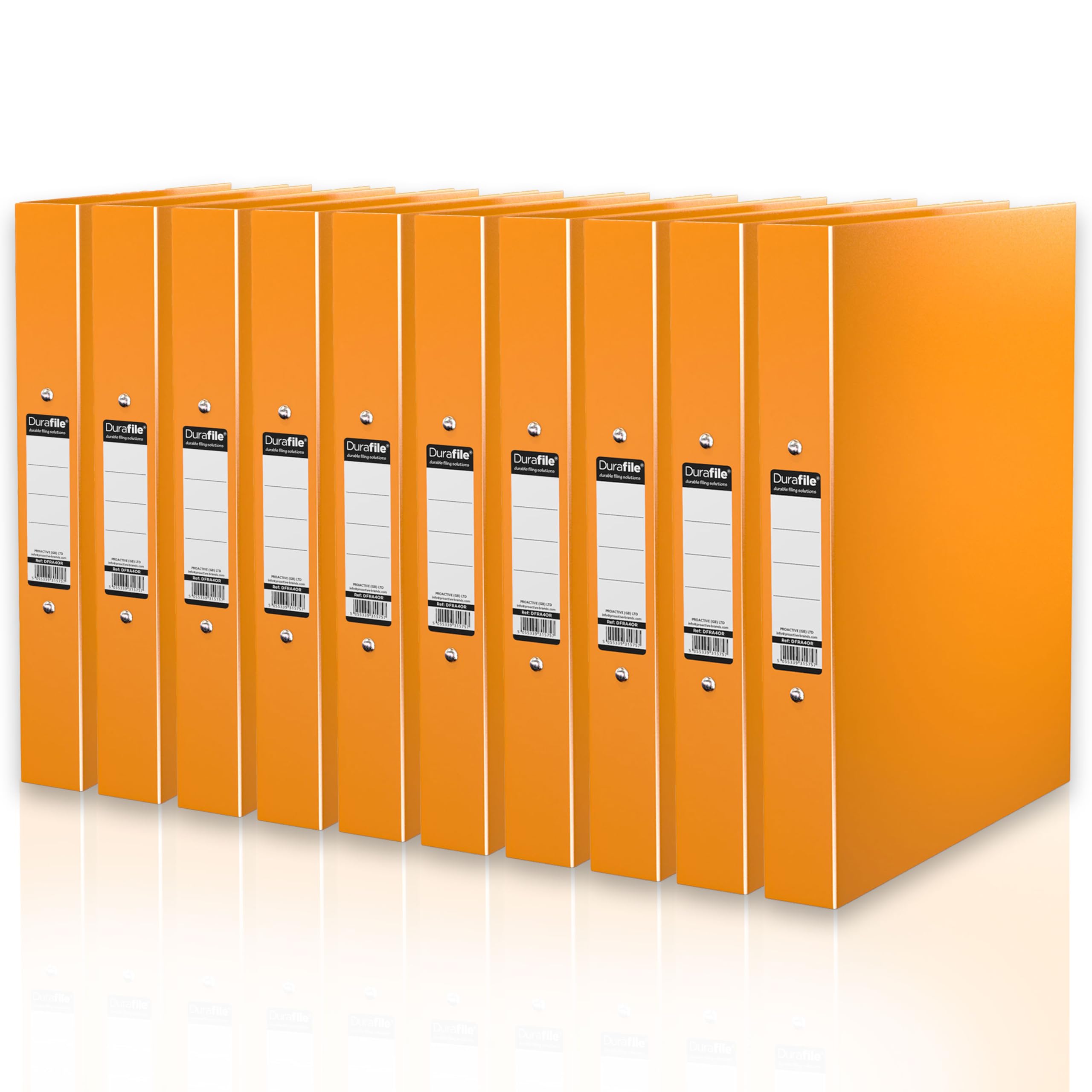 Durafile Ring Binder A4 Files, Orange, Pack of 10 Folders, Heavy Duty Board Construction Folders for Paperwork Ring Binder, Ideal Folder Organiser for School, Home & the Office