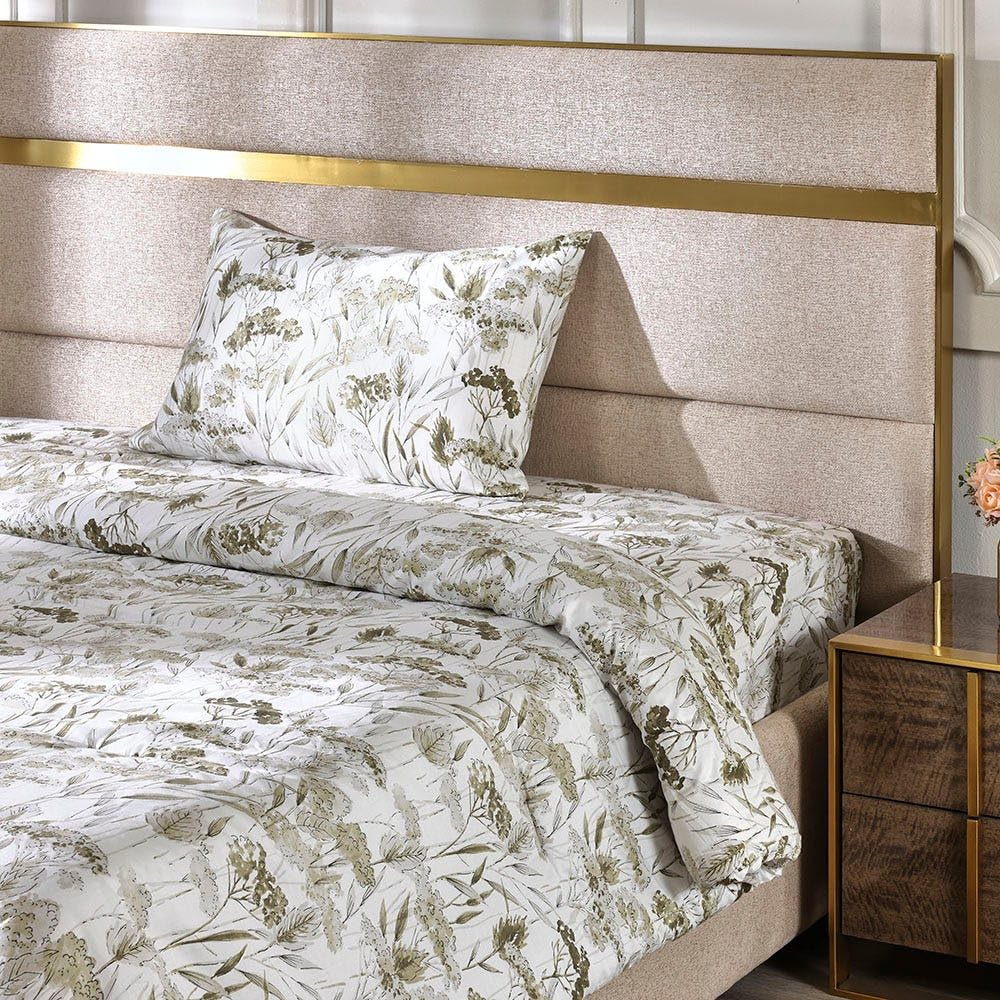 homes r us Leah Moss Single Comforter Set, White & Green – 210 Tc, 150X200 Cm