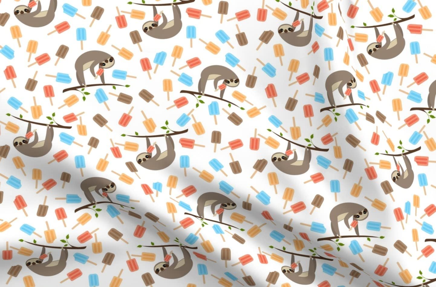 Spoonflower Fabric - Summer Sloths Sloth Zoo Nursery Decor Gender Neutral Printed on Upholstery Velvet Fabric Fat Quarter - Upholstery Home Decor Bottomweight Apparel