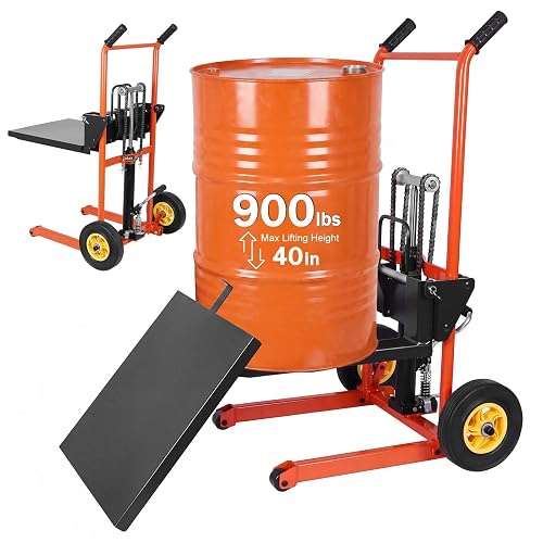 900 lb Hydraulic Material Lift Stacker, Manual Pallet Truck Dolly with Lift Table, 40" Max Lift Height, Steel Fork Platform Cart with Swivel Casters for Warehouse & Industrial Use (Orange)