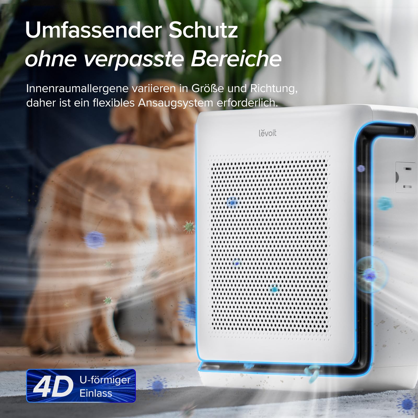 Levoit HEPA Luftreiniger Allergiker mit Tiermodus, bis 87㎡, Weiß/Schwarz | CADR 416m³/h, mit Tiermodus, waschbarer Vorfilter, HEPA Filter gegen Tierhaare, App und Alexa