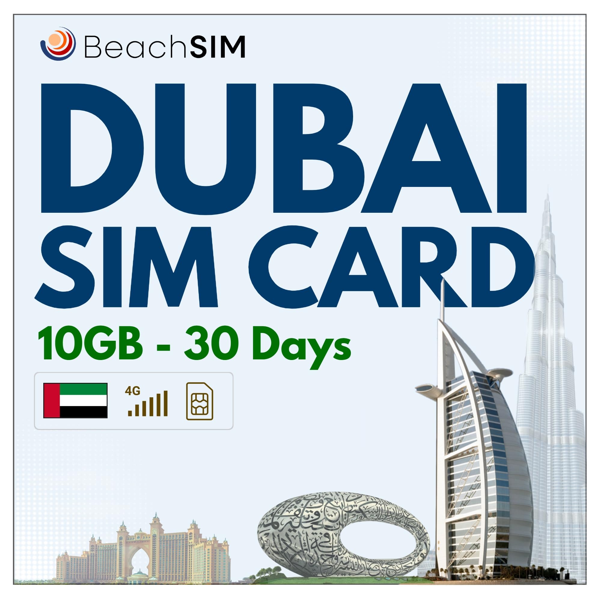Carta Sim Dubai 30 giorni. 10 GB di Dati Solo a Velocità 4G/5G. Attivazione Rapida. Facile da Ricaricare. Funziona Su dispositivi iOS e Android