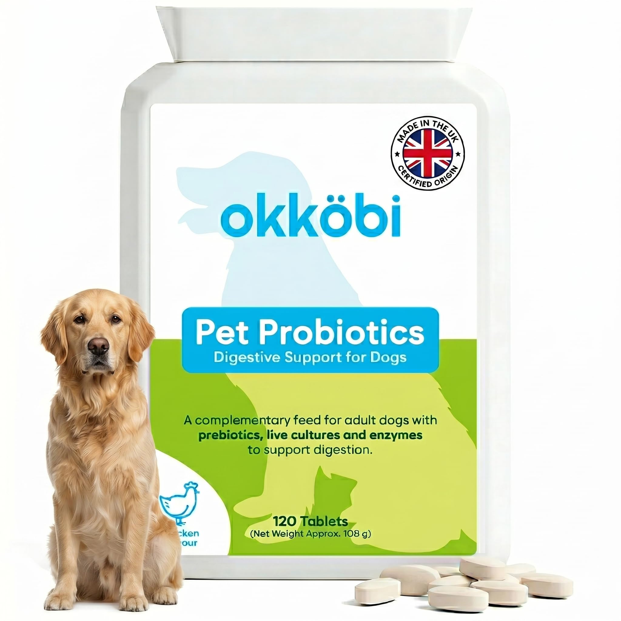 Pet Probiotics for Dogs & Cats | UK Made | 120 Chicken Flavoured Chewable Tablets | 2 Billion CFU & Prebiotic Formula | Gut Health, Digestive Support & Immune System