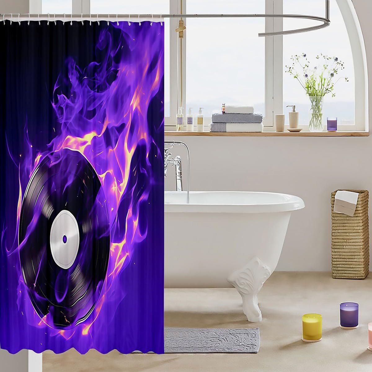 Feelyou Musical Cover Boys Girls 72"x78" Rock Music Duvet Shower Curtain for Kids Women Men Waterproof Vintage Record Bathroom Shower Curtain Set Popstar Party Kids Bathroom Accessories image 3