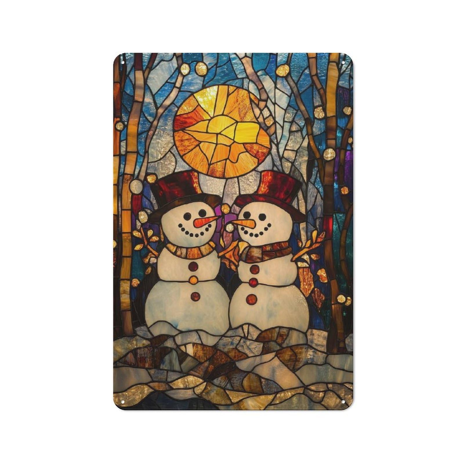 Stained Glass Snowman Vintage Metal Wall Decor 30x20cm, Garage Metal Sign for Workshop, Basement, Shed Or Games Room