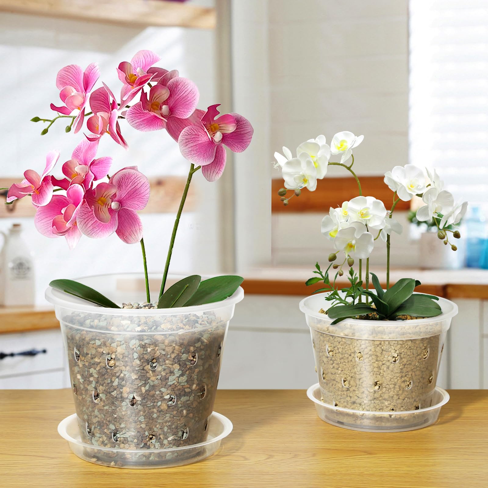 Confezione Da 8 Vasi Per Orchidee In Plastica Trasparente Con Fori E Piattini - 17,8 Cm, Quarzo Rosa - 2