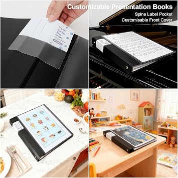 Uquelic Presentation Ring Binder, A4 Display Folder with 50 Punched Pockets and 6 Colorful PP Divider Pages, Folder File Plastic Sleeves for Documents, Certificates, Personalise The Front Cover
