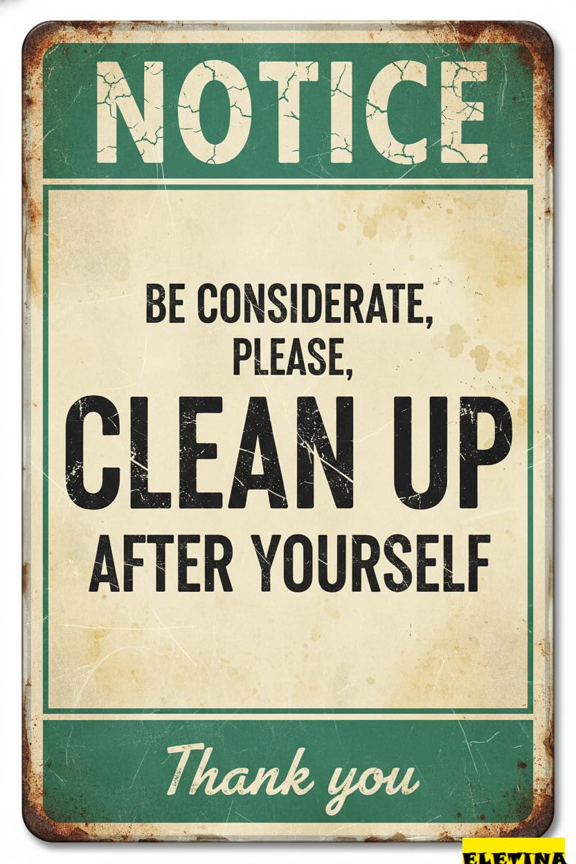 Vintage Metal Tin Sign for Man Cave Be Considerate Iron, Clean Up After Yourself, 8x12 Inch Private Property Decorative