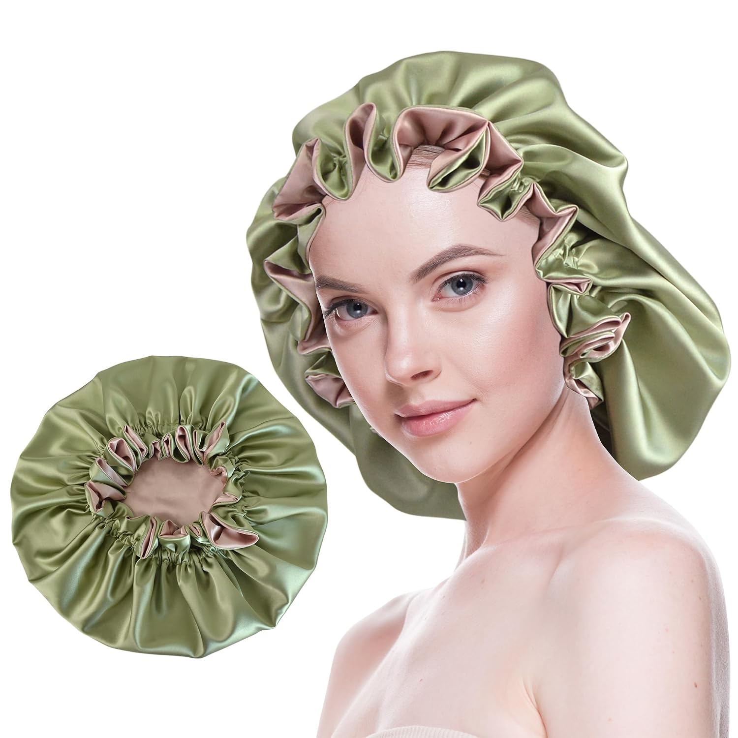 Silk Bonnet for Sleeping Satin Bonnets Double Layer Reversible Hair Cap Bonnet for Women Long Curly Braid Hair (Black)