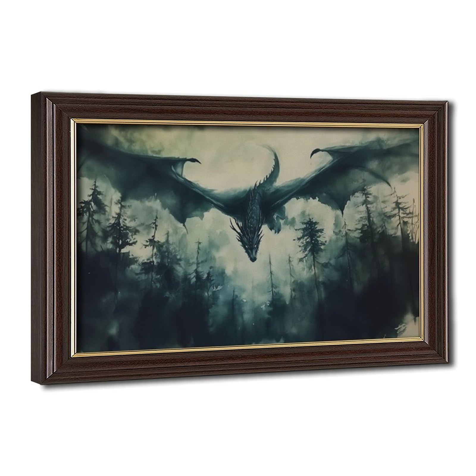 Bareronor Misty Forest Dragon Poster Canvas Poster Bedroom Decor Landscape Office Room Decor Gift 20" L X 30" W