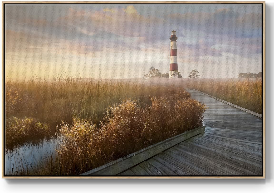 Renditions Gallery Nature Wall Art Paintings & Prints Beautiful Still Evening Water Floater Framed Wall Hangings for Home Kitchen Bedroom - 25"X37" Natural Frame GAL001