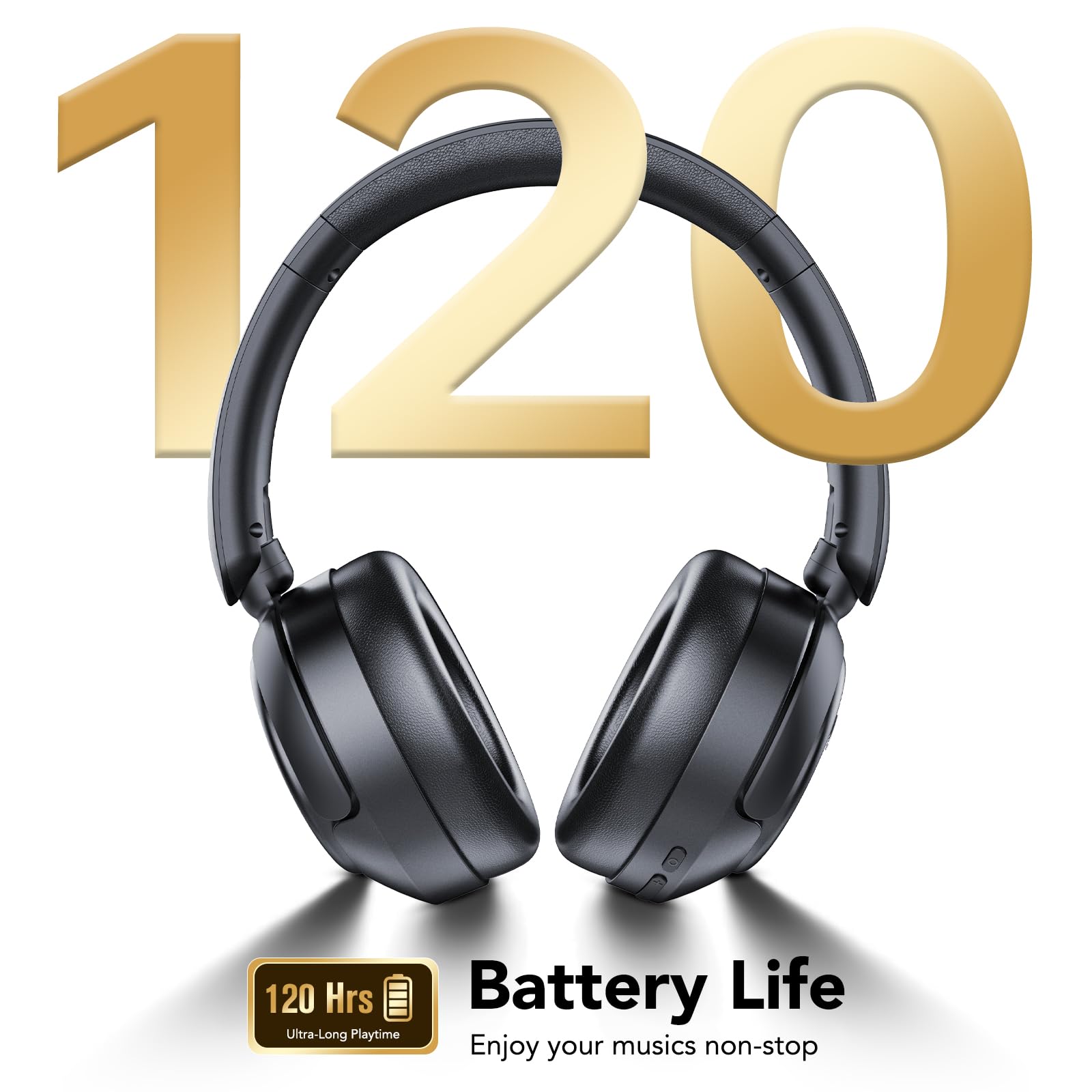 Auriculares Inalámbricos Bluetooth 5.4, Asistente Vocal,3 EQ Modos, Ruido Activa Híbrida, Auriculares Inalámbricos Diadema Estéreo HiFi con Micrófono,120 horas de reproducción con iOS y Android,Negro