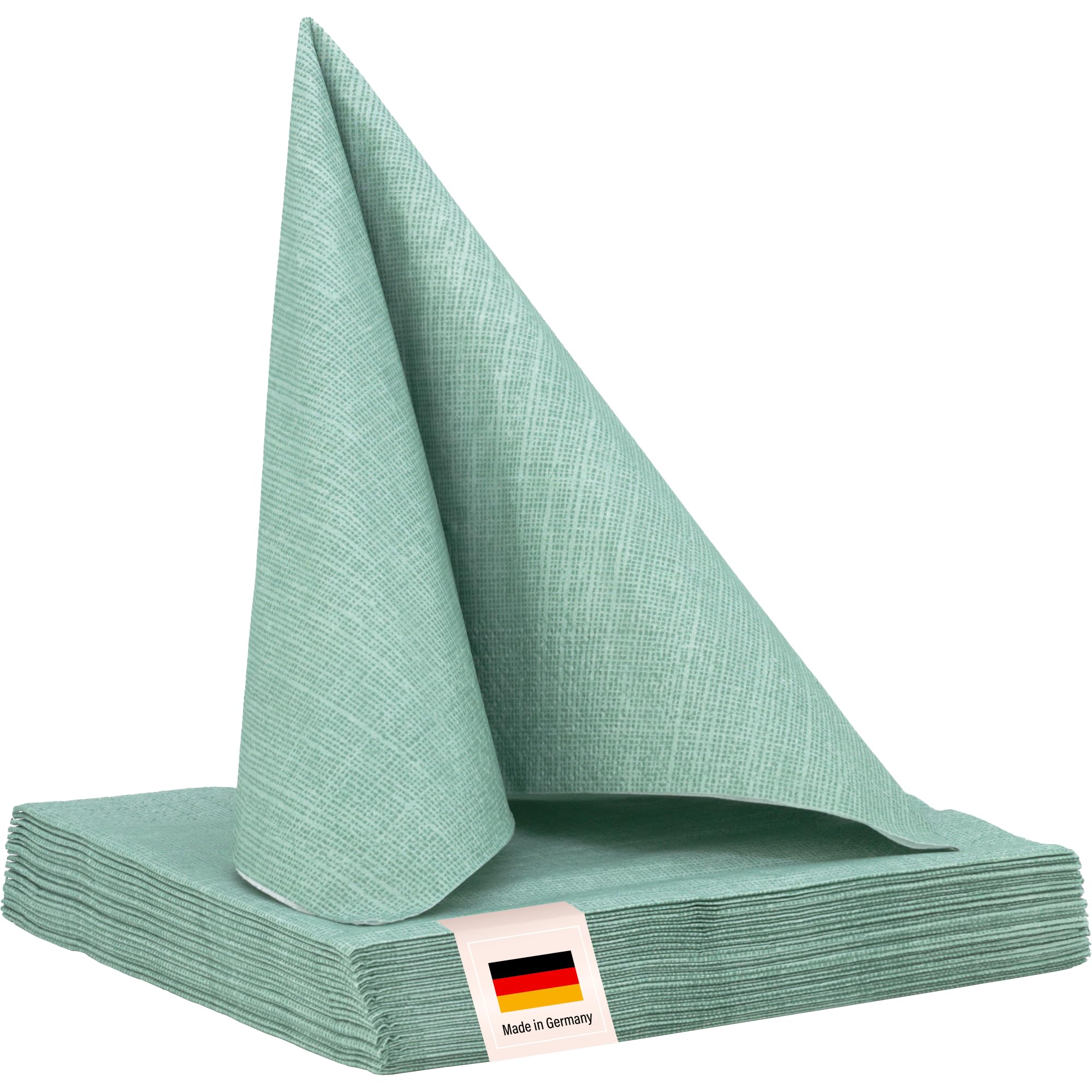 100% Mosel Papierservietten, 20 Stück (33 x 33 cm), in Eukalyptus Grün | Edle Tischdeko für Hochzeit, Kommunion, Konfirmation, Taufe und Geburtstag