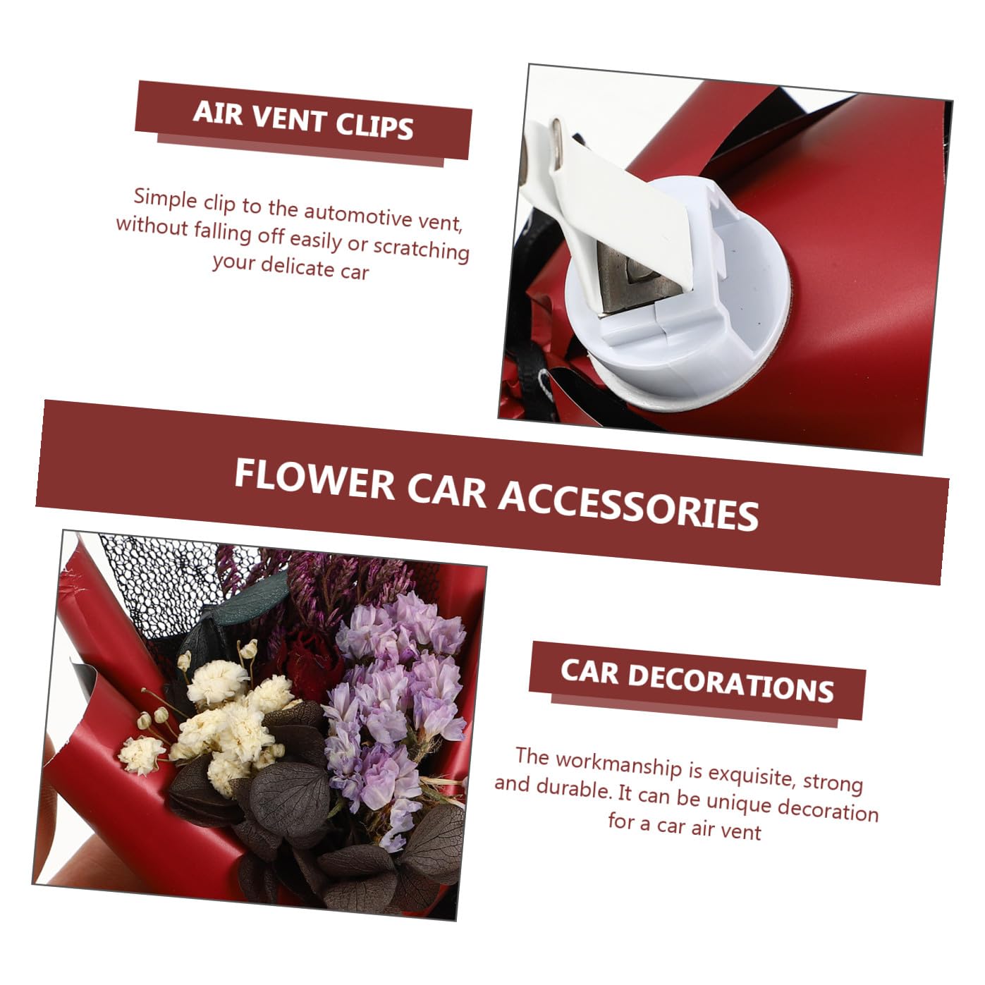 GLEAVI 4pezzi Fioriera Profumata Per Auto Con Clip Ventilazione Decorazione Interni Auto Fiore Di Rosse Accessorio Carino e Immortale Per Aromatizzare Abitacolo