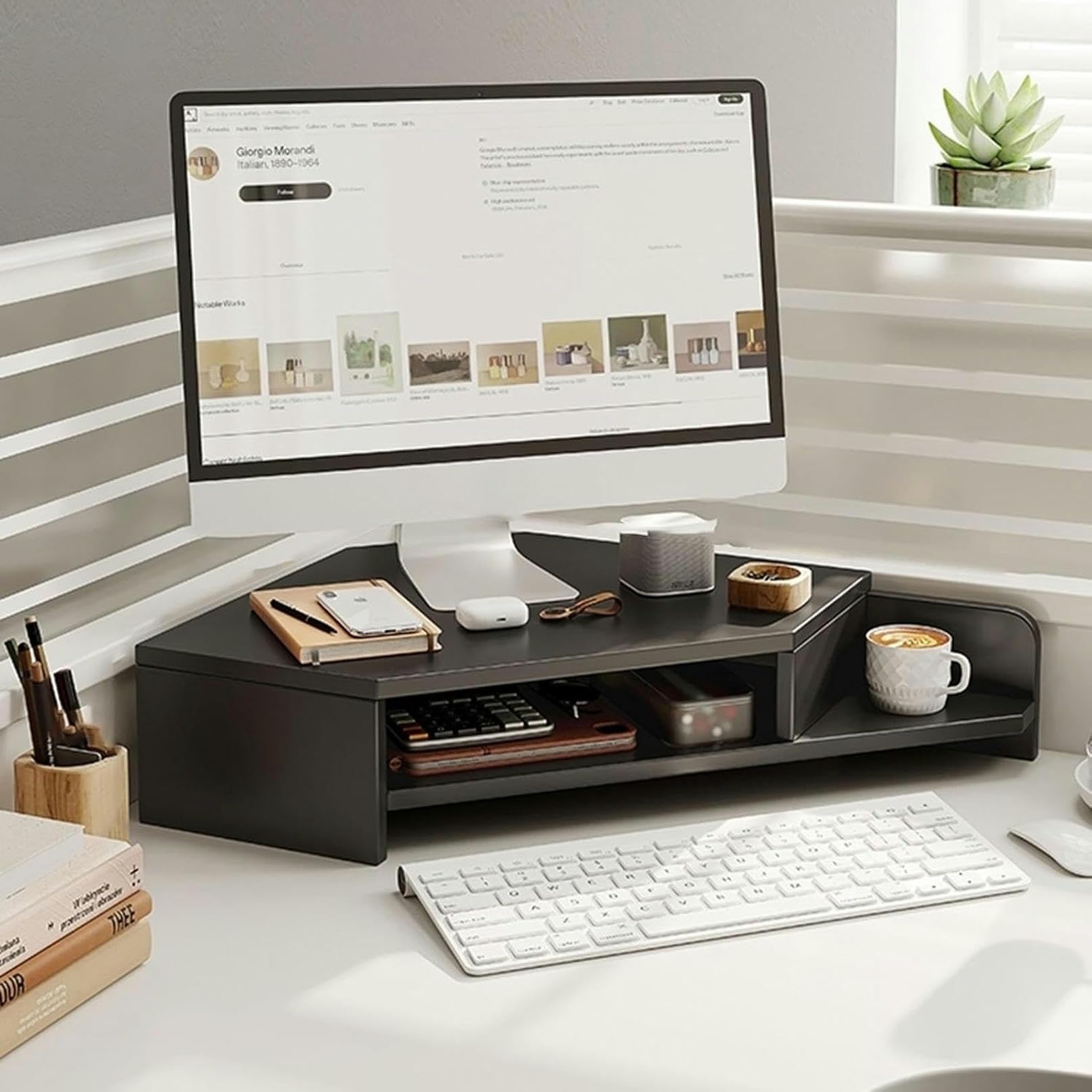 Support de Moniteur d'angle avec Double Espace de Rangement, étagère d'angle de Bureau Triangulaire Ergonomique, étagère de Rangement de Bureau pour Bureau/Maison