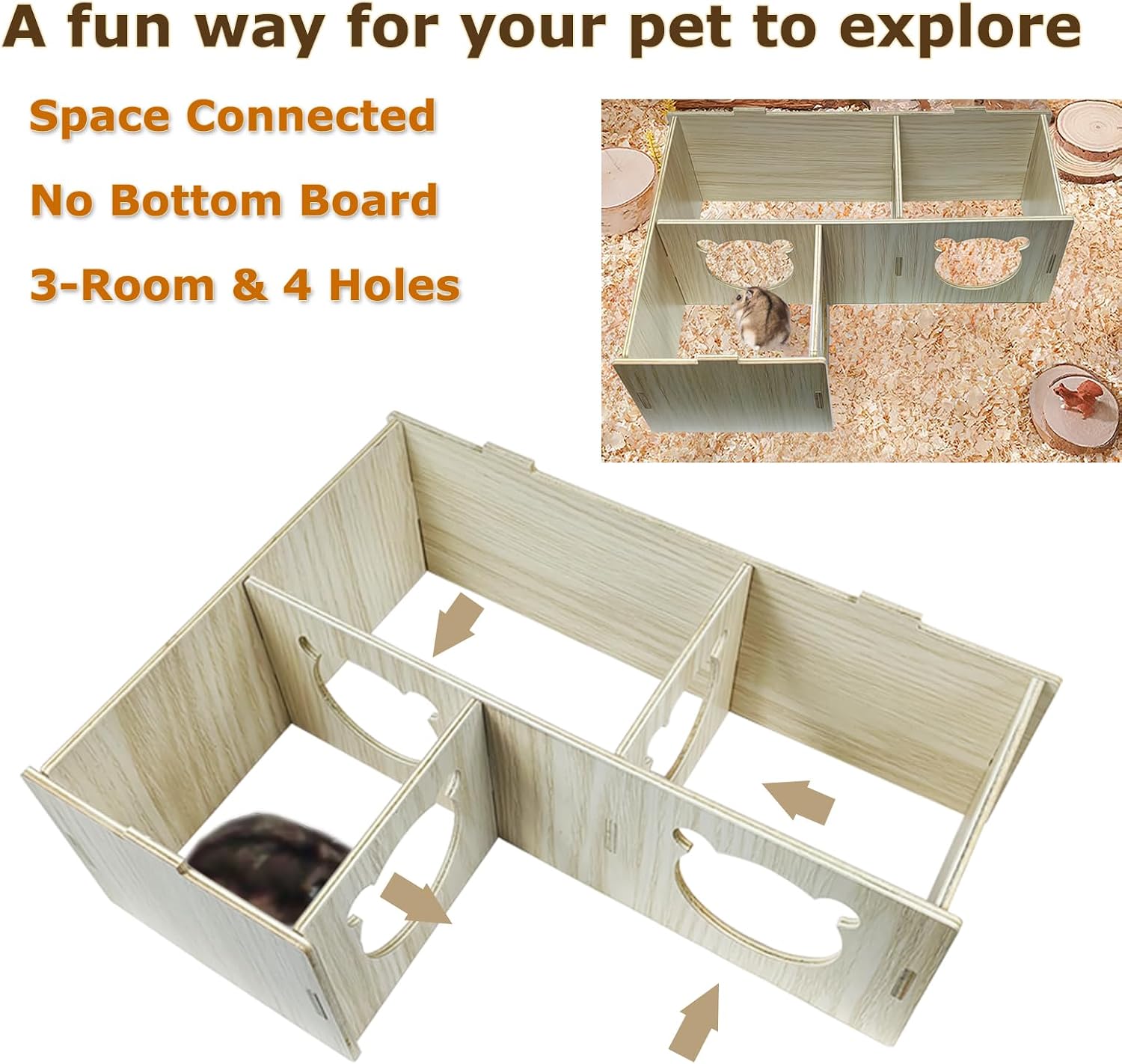 Multi-Chamber Wooden Hamster Hideouts Cages Accessories House Maze Hut Wood Habitats Decor Tunnel Exploring Toys for Syrian Dwarf Gerbils Mice Lemmings Small Animals