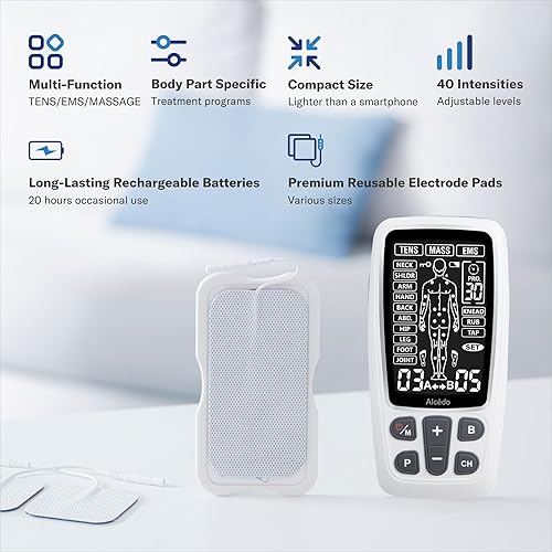 Miniatura 3 de Alcedo Unidad TENS + máquina combinada EMS Estimulador muscular para aliviar el dolor, masajeador de pulso eléctrico recargable con 41 modos para