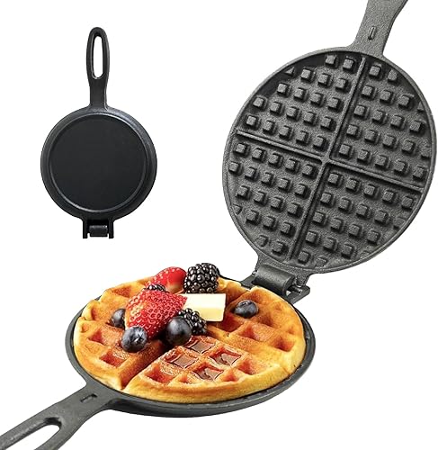 7 pulgadas de hierro fundido redondo Waffle Iron fácil de limpiar dos piezas con bisagras no eléctrico waflera para cocinas comerciales de desayuno