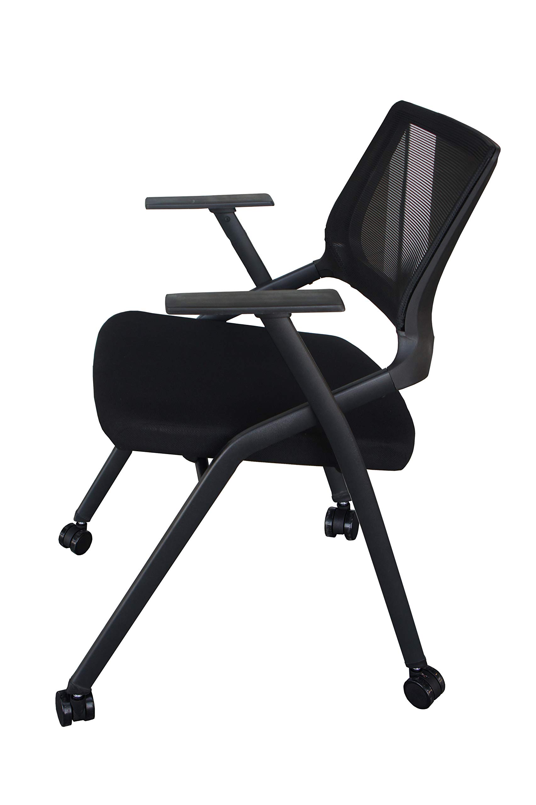 Mahmayi 632L Black Ergonomics Folding Chair Computer Chair, Visitor Chair, Back Rest Chair Visitor Conference Chairs, Heavy Duty Steel Can Hold Upto 150Kgwith Wheels, 632L-Fldchr-Wheels-Blk