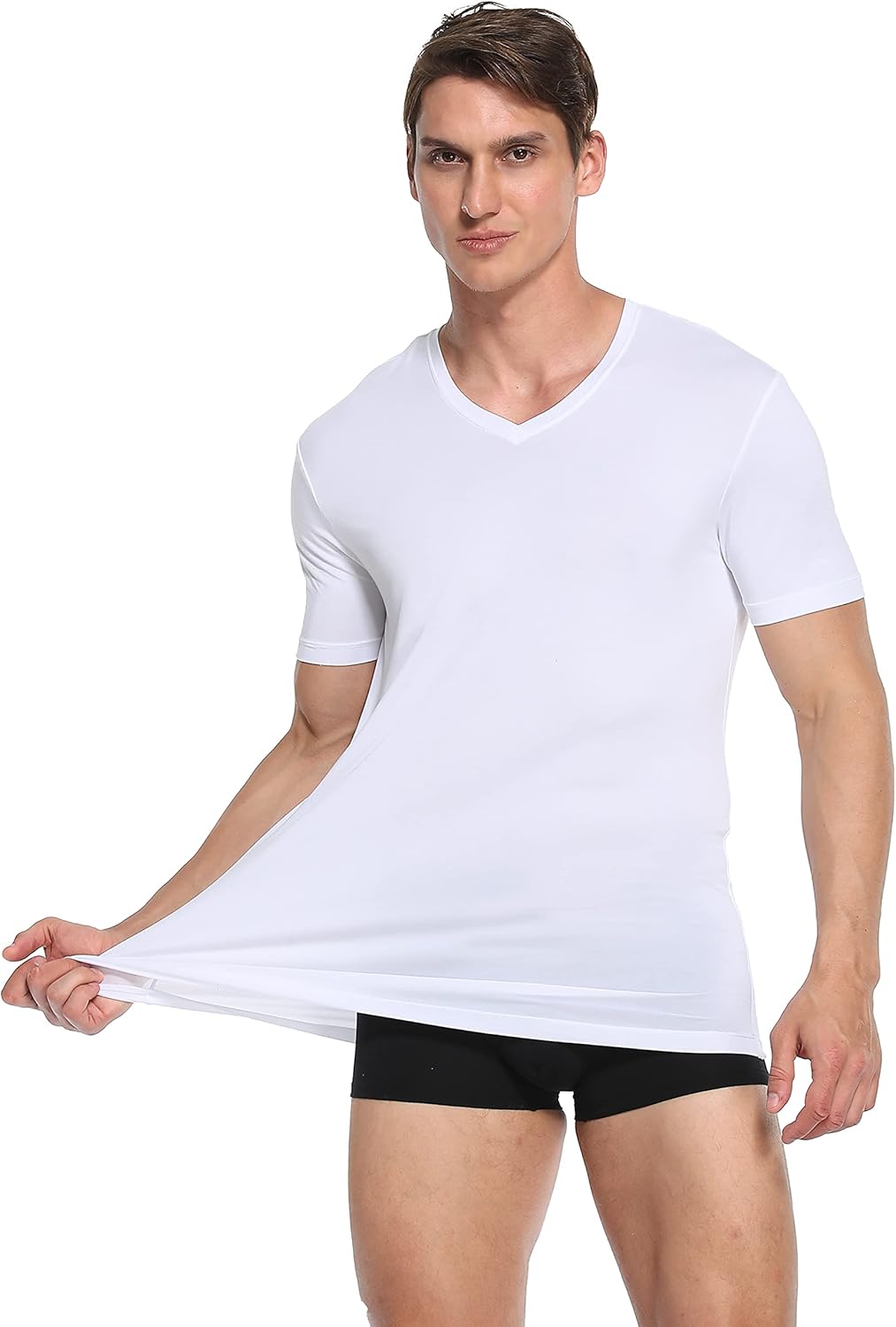COLORFULLEAF Men's Undershirt Bamboo Rayon T-Shirts Short Sleeve V-Neck Soft Tees for Men Tag-Free Underwear 3 or 5 Pack - Image 2