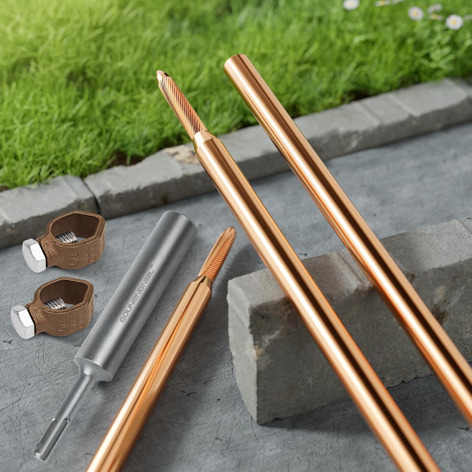 10FT Ground Rod, 5/8'' Full Size Copper Clad Carbon Steel Grounding Rod, 254um (UL-467 Standard) Red Copper Coating with Silicon Bronze Ground Rod Clamp UL & CSA Listed