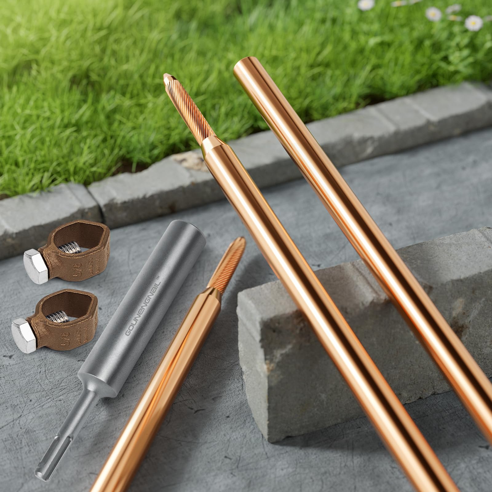 Produktbild von Erdungsstab-Set 45 Cm – Kupferplattierter Stahl Mit Flexibler Leitung & Krokodilklemmen – Für Generator, Elektrozaun & Mehr (1 Stück)