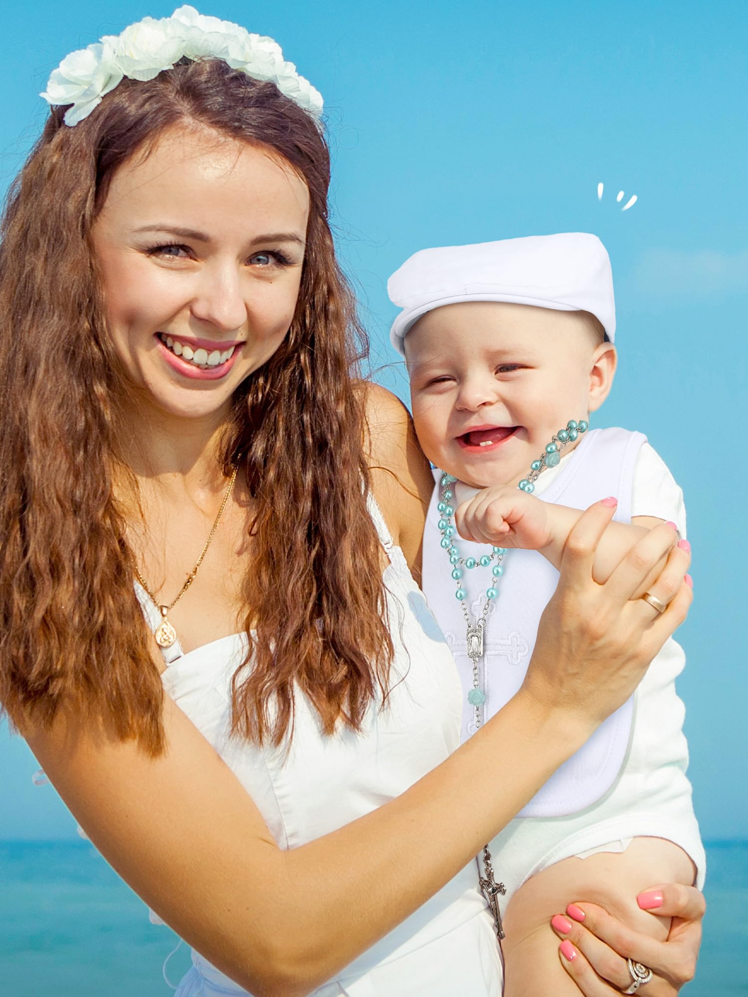 5 baberos de bautizo para bebés y niños, calcetines de bautizo, zapatos, sombrero, rosario, trajes de bautizo blancos para niños pequeños, regalo de primera comunión, blanco, aproximadamente