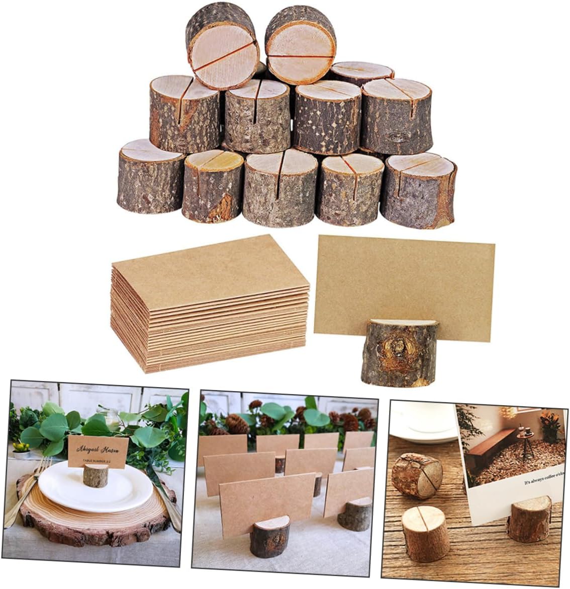 1set Wooden Stump Note Holder Stumps Cards Unique Rustic Decor for Weddings Parties Events Clip Cards Photos Menus Wooden Decoration