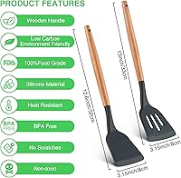 Vista 2 de Juego de 2 espátulas de silicona ranuradas, espátula de silicona con mango de madera, espátula de cocina resistente al calor antiadherente