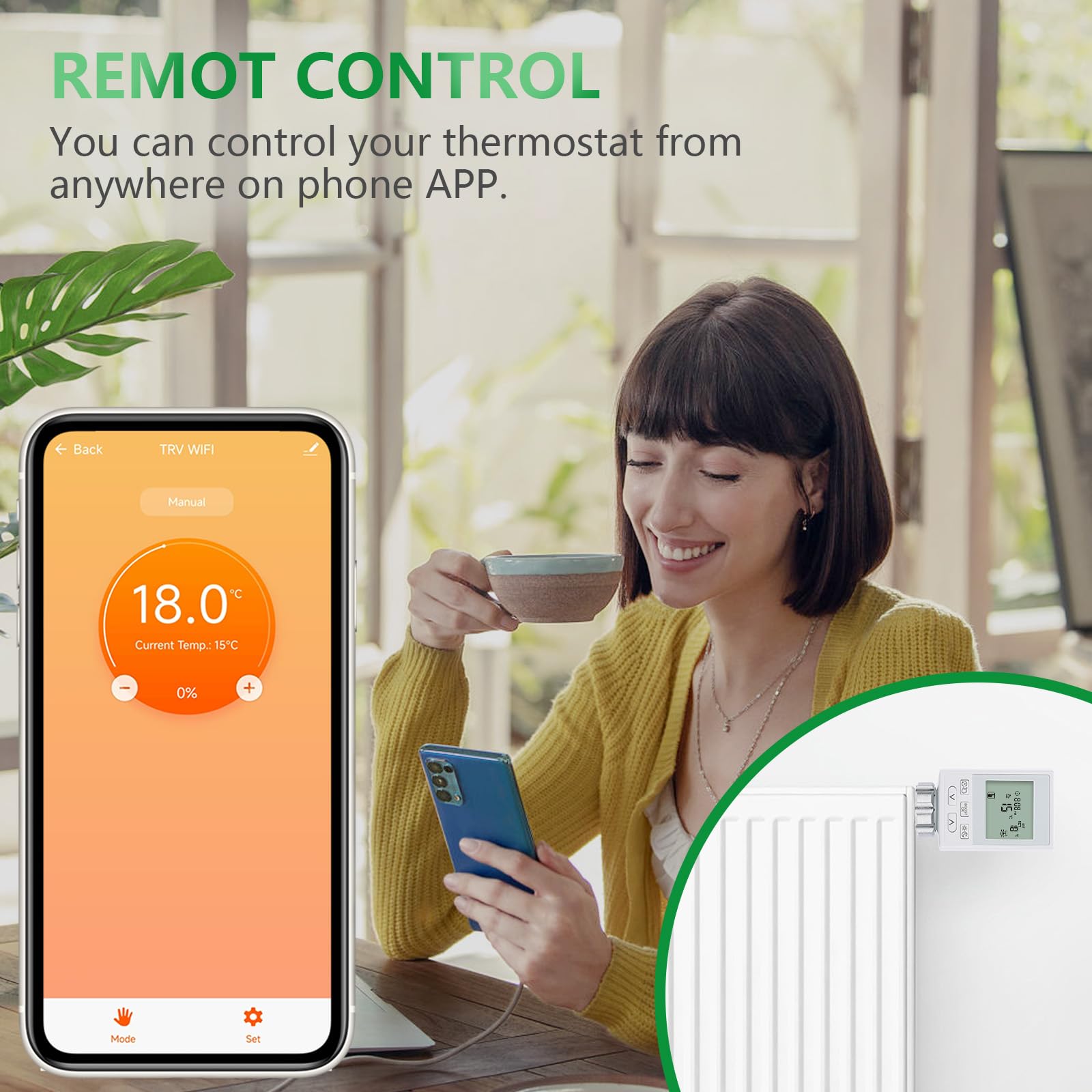 Wengart Vanne de radiateur Smart Home WG359, application Tuya WiFi 2,4 GHz, TRV programmable pour contrôle de la température multi-pièces, thermostat compatible Alexa Google Home