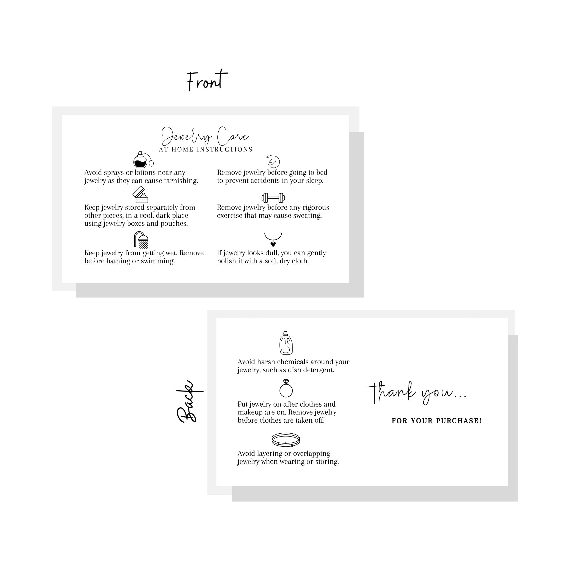 Tarjetas de instrucciones para el cuidado de joyas en casa | Paquete de 50 | Tamaño de tarjeta de visita de 2 x 3.5 pulgadas | Suministros para el cuidado de joyas | Suministros de consultor de joyas