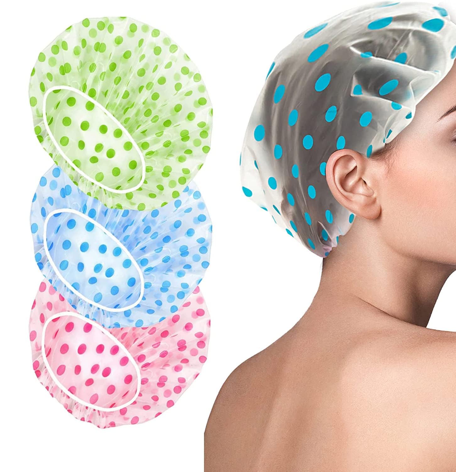 Colorful Waterproof Elastic Eva Free-Size Bathroom Shower Caps Daily Use Plastic Shower Cap for Girl's and Women's (3 pcs)-image-33
