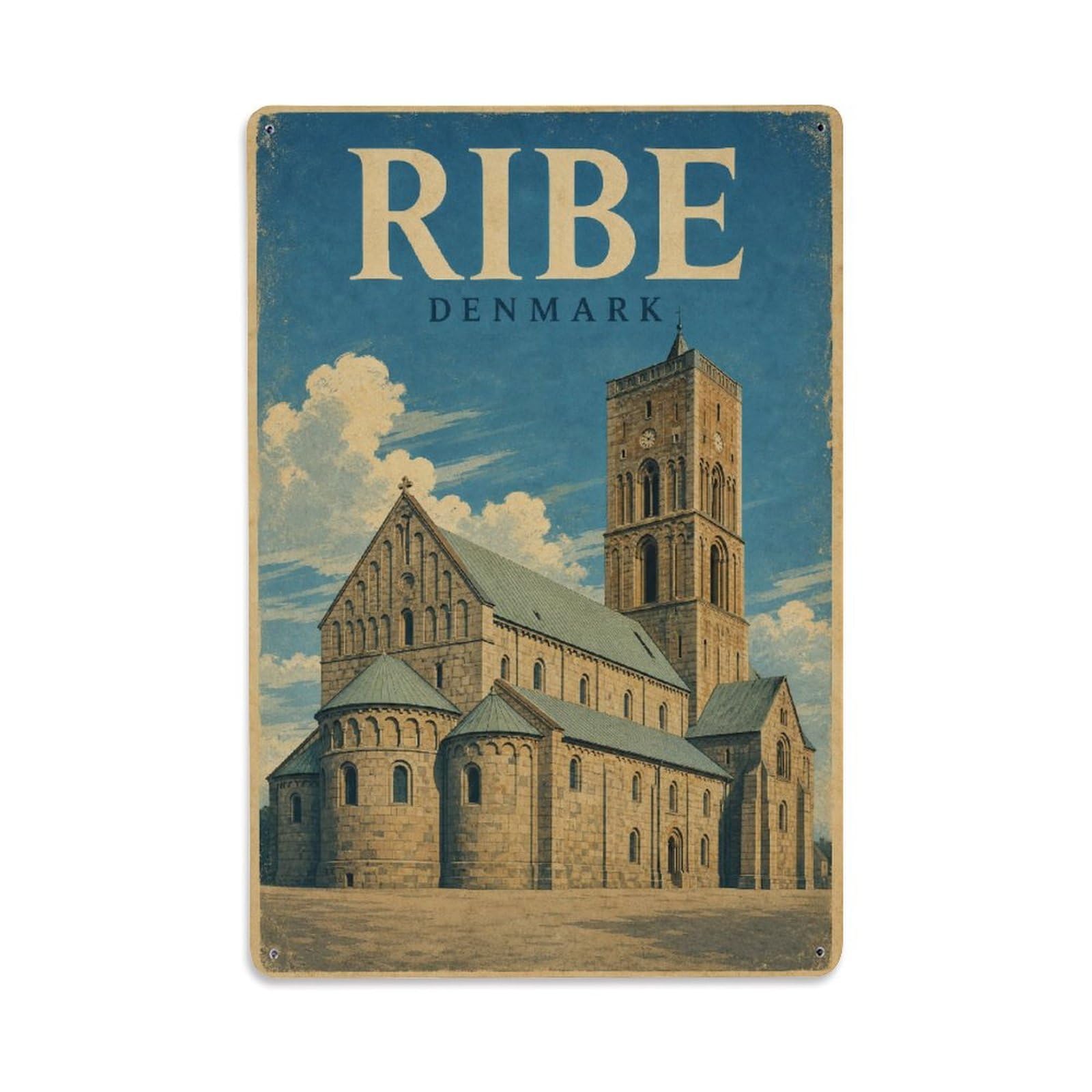 Retro Travel Denmark Ribe Metal Tin Sign Plaque Wall Decor for Cafe, Club Bar, Office, Garden Metal Poster 8x12Inch